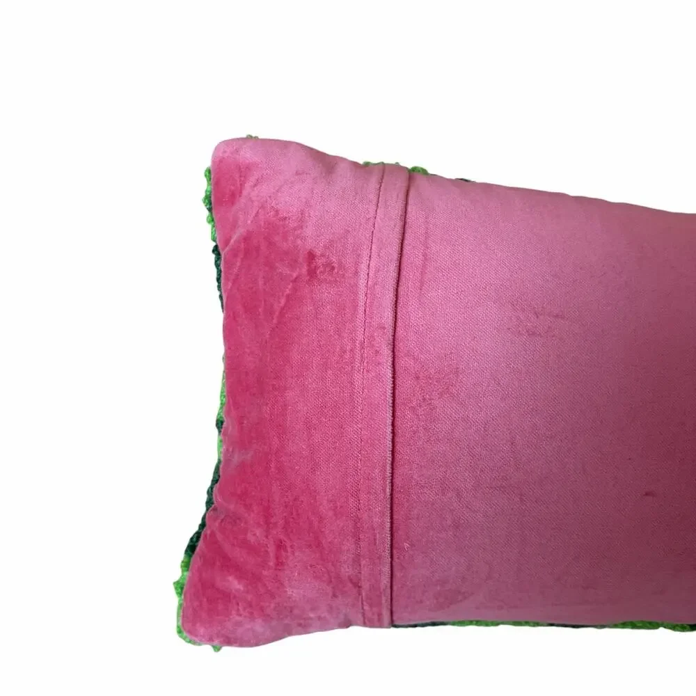 New WICKED Hooked Throw Pillow 13.5x9 Pink & Green by Furbish Studio